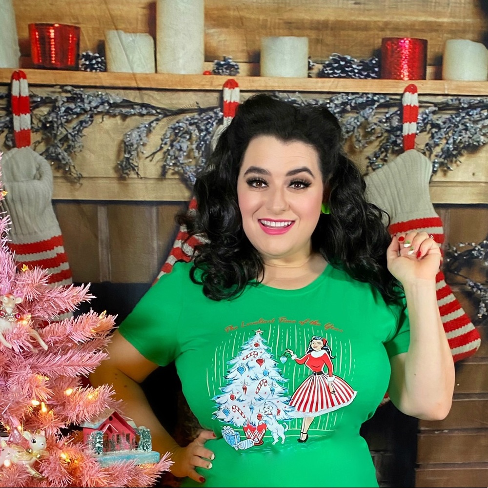 CHRISTMAS Pinup HOLIDAY T-Shirt WINTER PINE GREEN 2XL